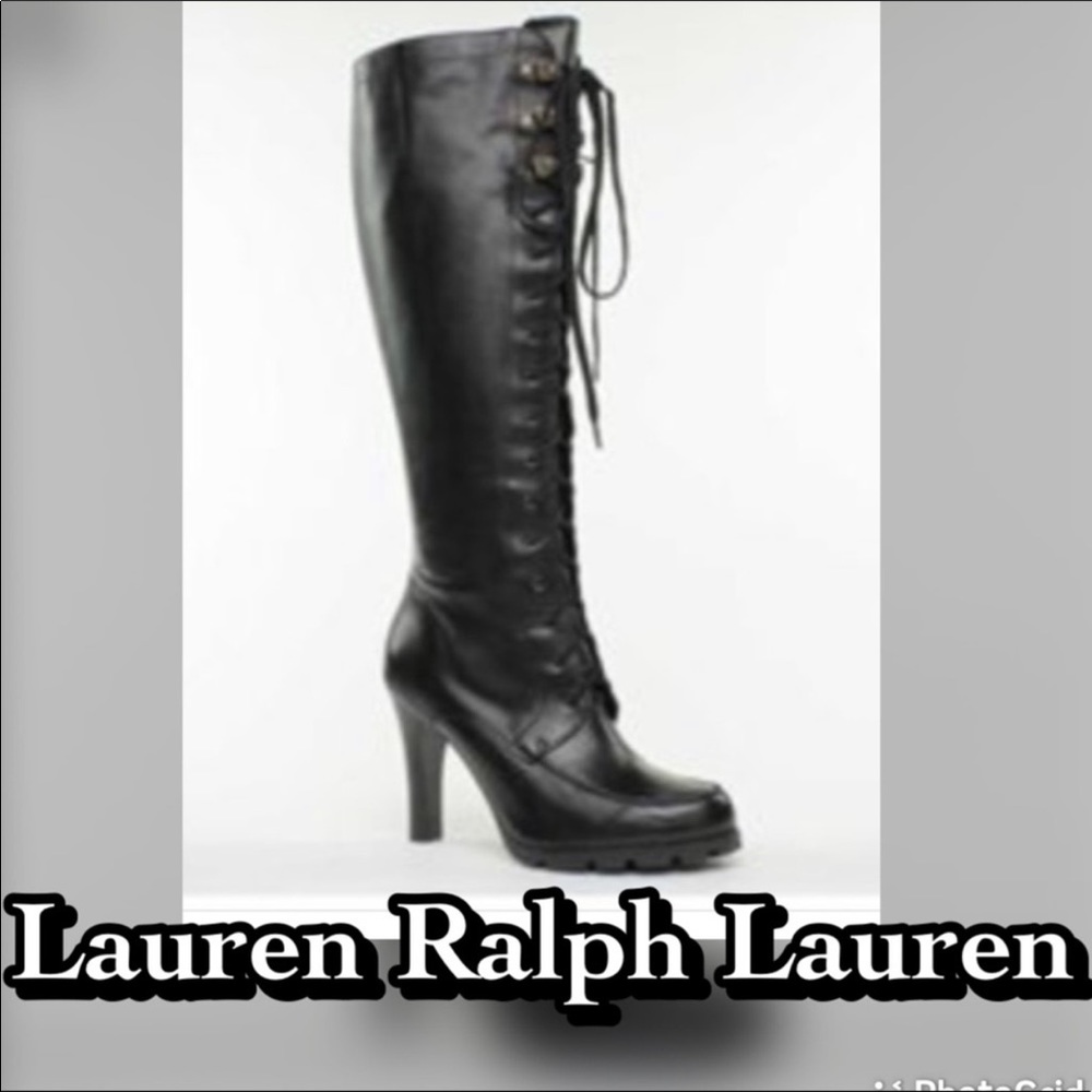 Authentic Ralph Lauren black tall leather lace up boots sz 5.5